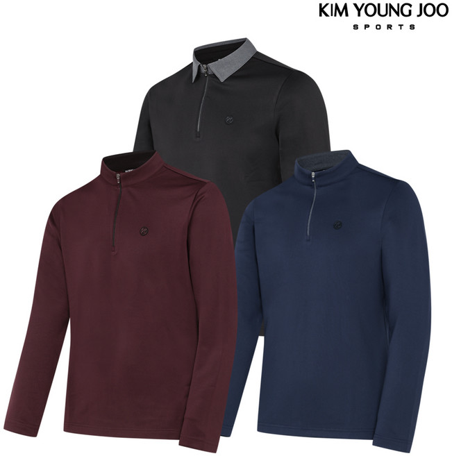 간절기겨울용 김영주스포츠 남성 기모 집업 카라 티셔츠 MT05
