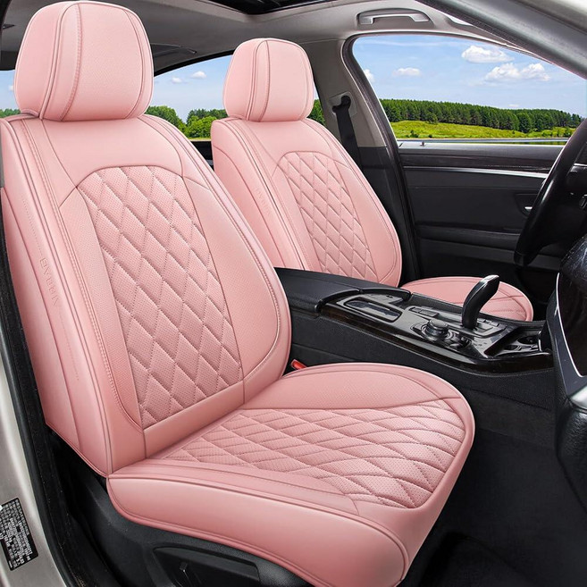 GEZHOUBA Car Seat Covers Full Set Pink Leather for 5 Seats Waterproof Protector Front Seats Back