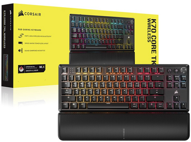 커세어 K70 RGB CORE TKL 텐키리스 무선 게이밍 기계식 키보드, 블랙, RGP0081, 적축