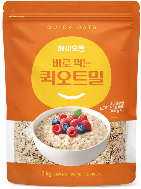 [헤이오트] 바로먹는 퀵 오트밀 2kg (파우치), 1개