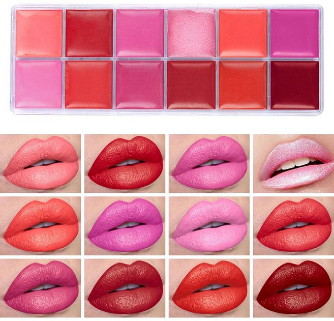 1+1 여성용 보습 오래 지속되는 립 글로스 팔레트 여아용 누드 화장품 메이크업 도구 립스틱 여성 12, 01. 12Color Lipstick