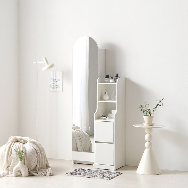 집무드 몽드 틈새 사이드 선반 서랍형 전신거울 화장대 세트 700, 화이트