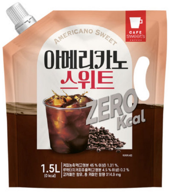 카페스위츠 아메리카노 스위트 제로칼로리 1.5L /대용량 파우치 액상 아이스 커피 음료, 1개