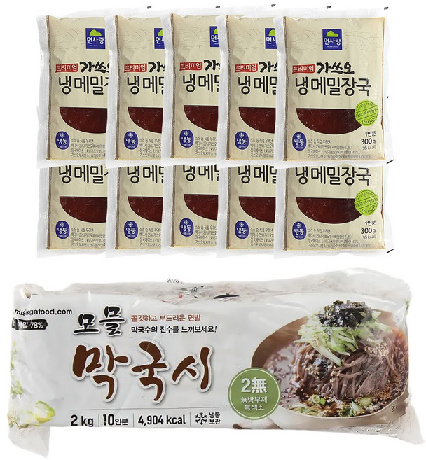 냉모밀소바 메밀함량78% 메밀면2kg+가쓰오장국 10인분 소바세트, 2kg, 1개