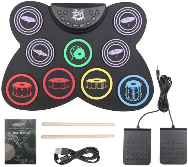전자드럼 연습용 세트 z 알레시스 토노 패드 키트 Roll-Up 실리콘 USB 디지털 접이식 핸드 롤 휴대용 패드, d 형, 1개