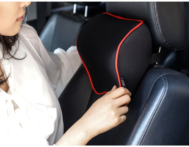 차량용 목쿠션 자동차 목베개 목받침 헤드레스트 1개, 레드테두리
