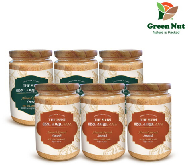 [더프라임넛츠] THE 프라임 아몬드 스프레드 (스무스/크런치) 총 400g x 6병, 1세트, 2.4kg