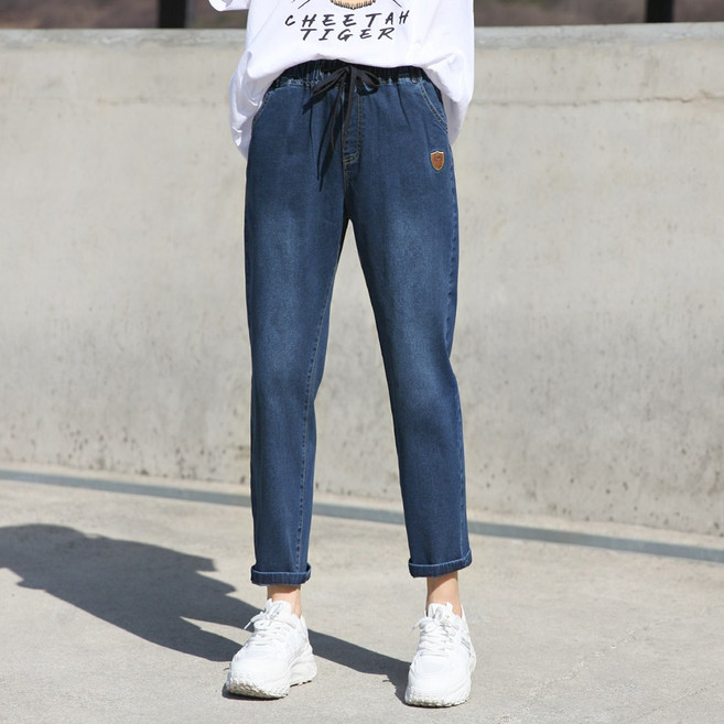 동대문스타일 여자청바지 노멀워싱 루즈핏 스판 밴딩청바지 봄 가을 여성 데님