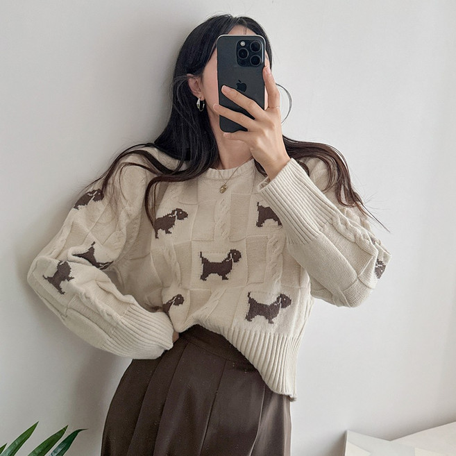 요시아나 [당일발송] 귀여운 강아지 니트 2컬러