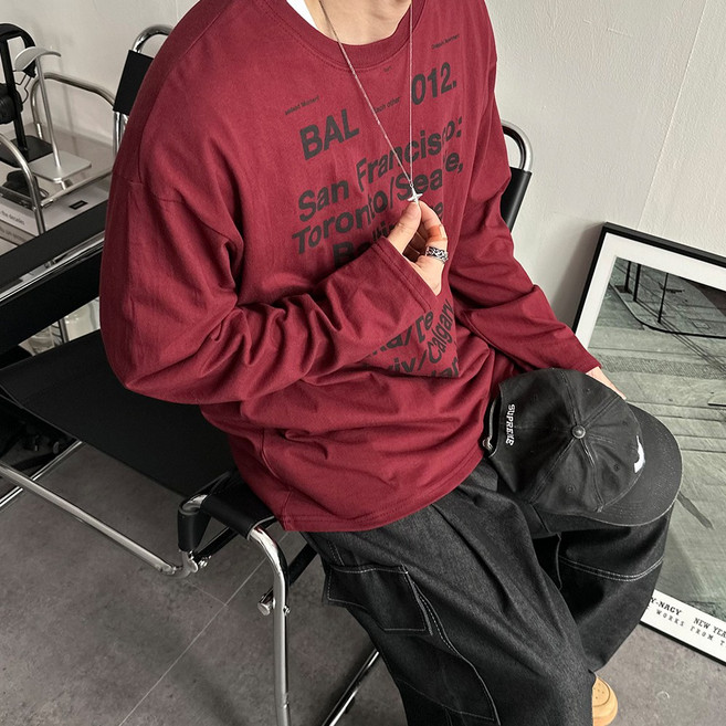 남자오버핏긴팔티 빅사이즈쭉티 시티레터링