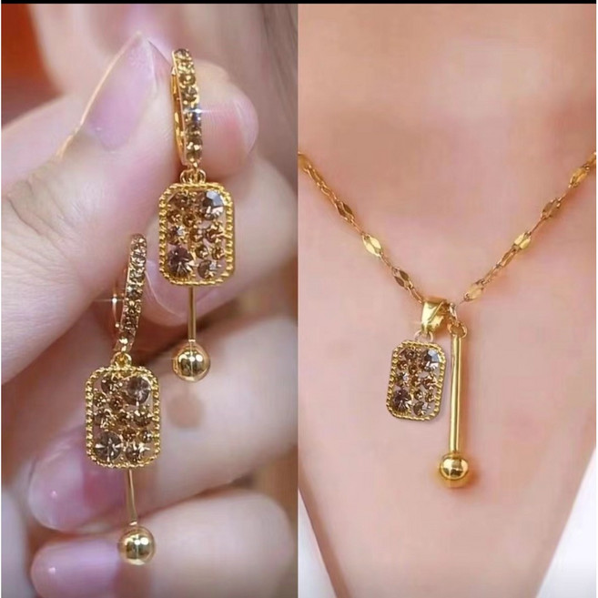 14k18k도금 반짝이는 큐빅 목걸이+귀걸이 2종세트