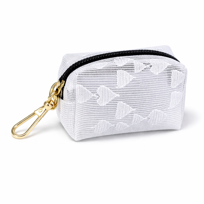 비세이 강아지 배변봉투 케이스 에티켓 파우치 키링형 풉백 메쉬 미니 파우치, 1개, 1개입, 하트 화이트