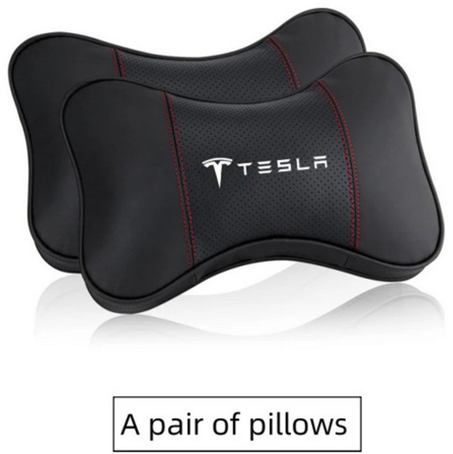 LED전구 가죽 자동차 머리 받침 목 베개 어깨 패드 Tesla Model 3 모델 S X 모델 Y Roadster SpaceX 용 인테리어, [02] 2Pcs-Tesla