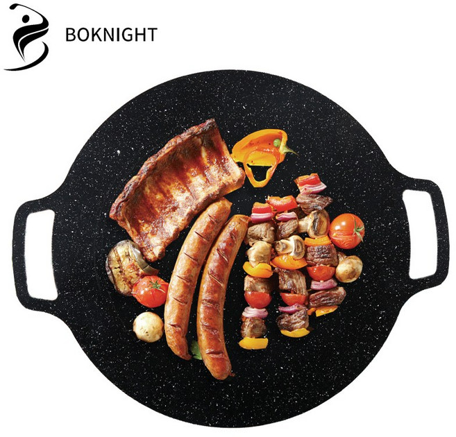 복나이트 캠핑 라운드 베이킹 팬 주방 그리들 집 밖의 그릴팬 프라이팬, 30cm, 1개