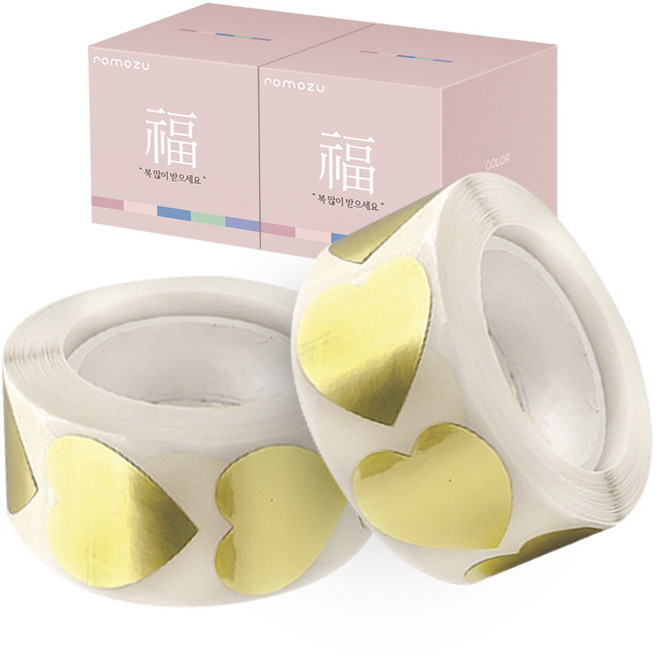 로모주 재물운 하트 스티커 500매 선물포장 1+1, 2개, 골드