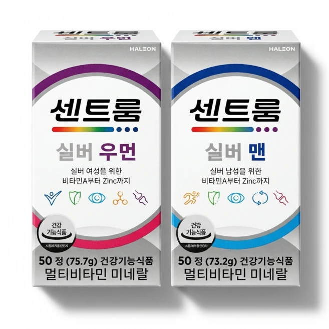 센트룸 실버 우먼 멀티비타민 미네랄 75.7g + 센트룸 실버 맨 멀티비타민 미네랄 73.2g, 50정, 1세트 - 쿠팡