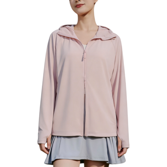 Makone 여성 자외선 차단 챙 후드 자켓 솔리드 쿨 속건 신축성 좋은 소프트 집업 점퍼