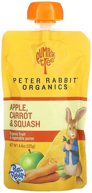 펌킨 호박나무 피터 래빗 과일 후루츠 야채 퓨레 사과 애플 당근 스쿼시 4.4온스 125g Pumpkin Tree Organics Peter Rabbit Organic Frui - 쿠팡