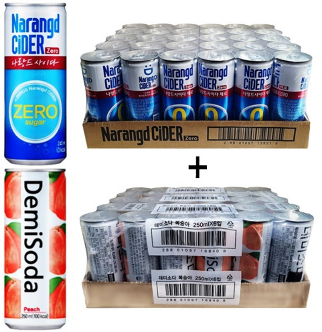 나랑드사이다 제로245ml(30캔) + 데미소다 피치250ml(30캔) 60캔, 250ml