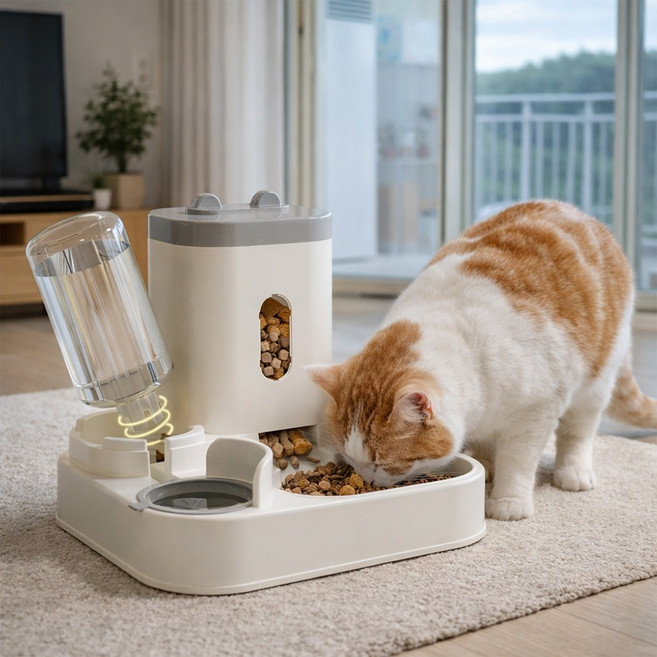 앤틱스 자동 보충 2in1 반려동물 급식 급수기, 1개, 그레이