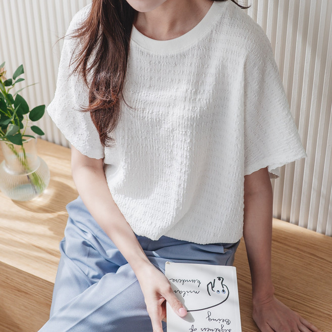 루즈핏 밑단 밴딩 가오리 반팔티