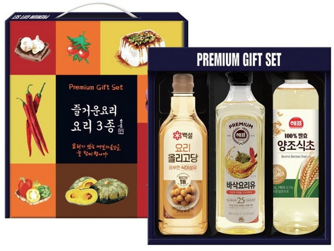 해표 백설 요리 A 바삭요리유 올리고당 양조식초 명절 선물세트, 1세트, 500ml