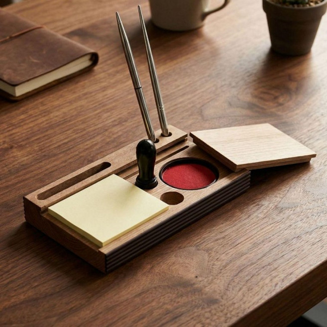 고급 인주함 메모지 명함꽂이 도장 인주 케이스, 상세페이지 참조