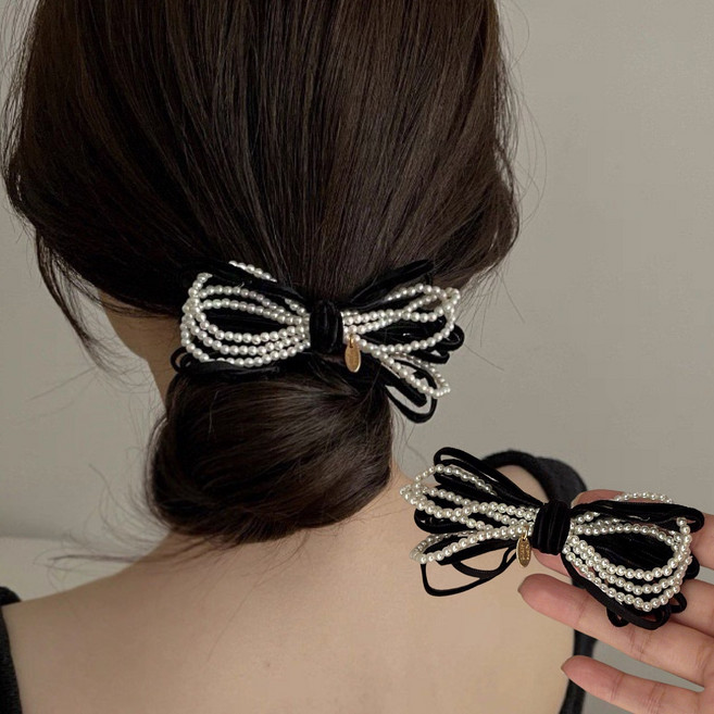 엑스비지 클래식 진주 리본 자동헤어핀1+1