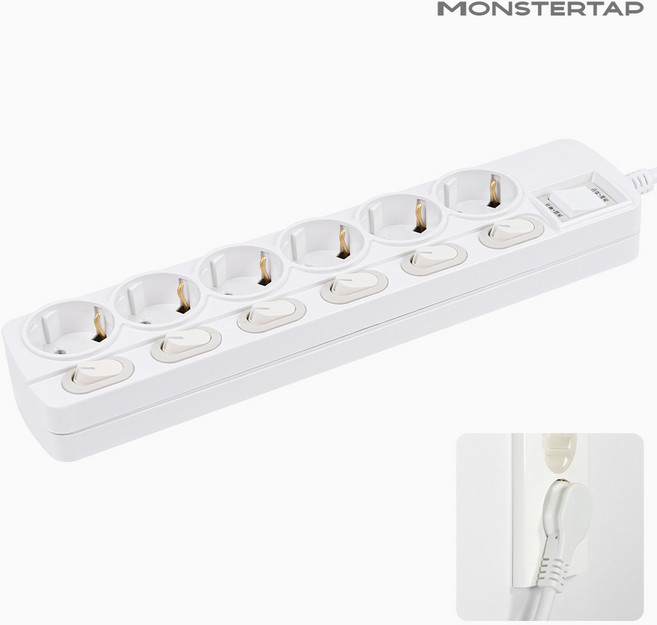 몬스터탭 국산 개별 절전 과부하차단 스위치 멀티탭 슬림 플러그, 1개, 개별 6구 화이트, 3m