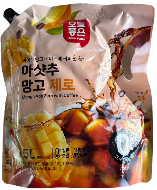 오늘좋은 아샷추 망고제로, 4개, 1.5L