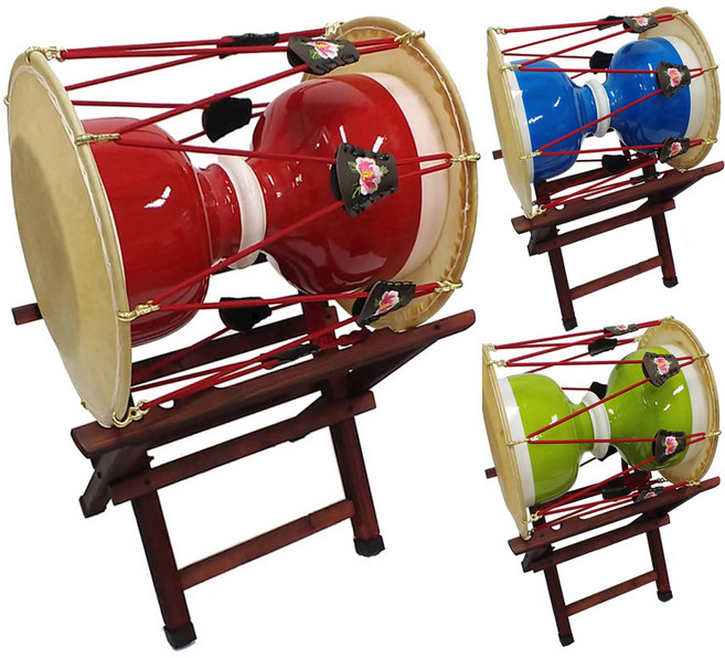 컬러 고고 가요 장구 1자 7치+카슈 받침대 세트, 빨강, 60cm, 1개