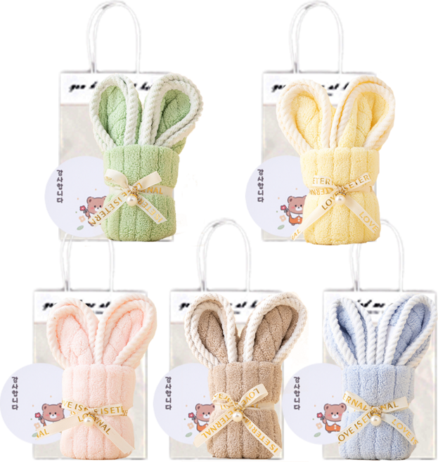 토끼 수건 답례품 세트 경량급 답례품 추천, 혼합색상, 5개