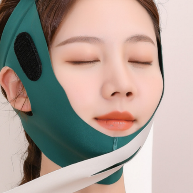 팔자주름리프터 주걱턱교정 팔자주름교정기 사각턱교정 턱밑살리프팅 안면거상밴드 볼처짐리프팅 무턱교정기, 1개, 리본그린