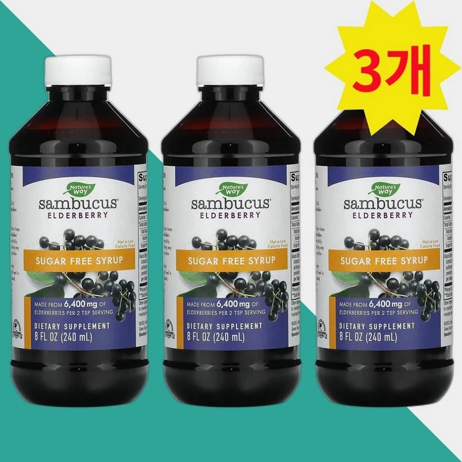 Natures Way 네이처스 웨이 삼부커스 엘더베리 시럽 Elderberry, 3개, 240ml - 쿠팡