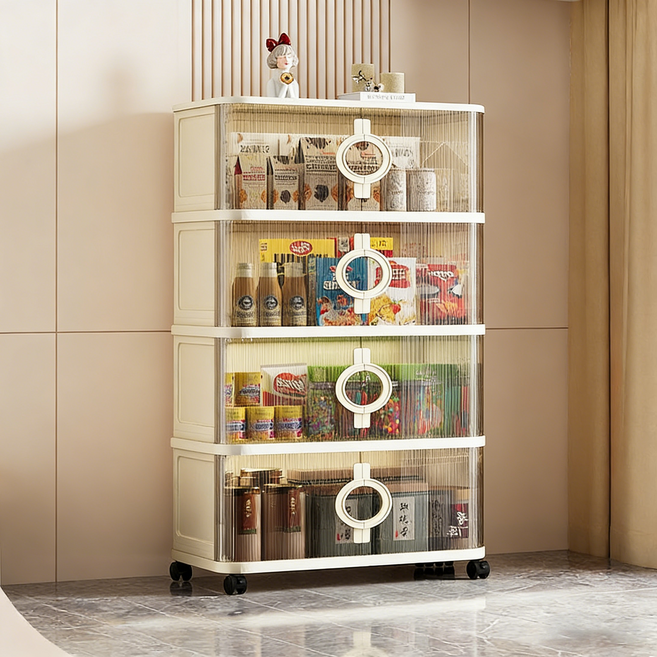 LOVFIR 미닫이 수납장 하우블렌 이동식 접이식 대용량 정리함 거실 부엌 침실 리빙박스 폴딩박스, 투명한