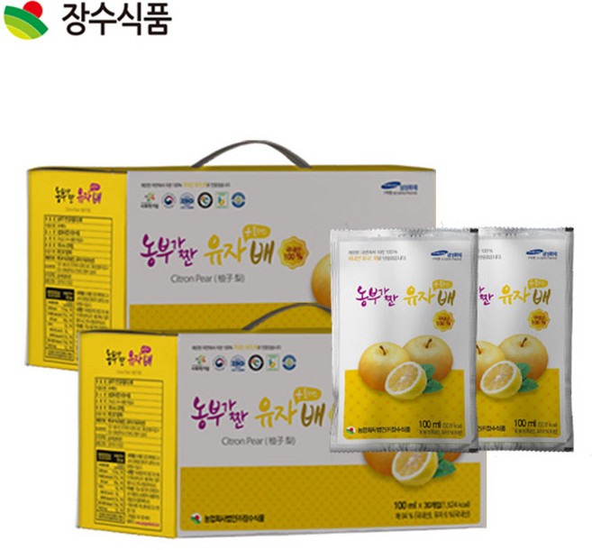 장수식품 농부가 짠 유자플러스배 100ml x 30포, 2박스