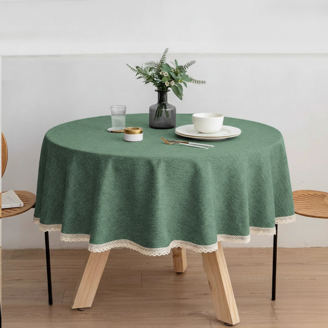 아지랩 모던 레이스 원형 방수 식탁보, 1개, 120cm, 올리브 그린