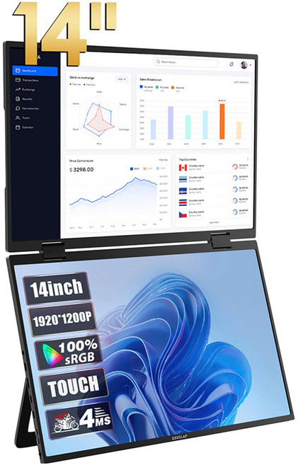 제우스랩 Z14W 올인원 듀얼 스크린 폴딩 모니터 14인치, 35.56cm