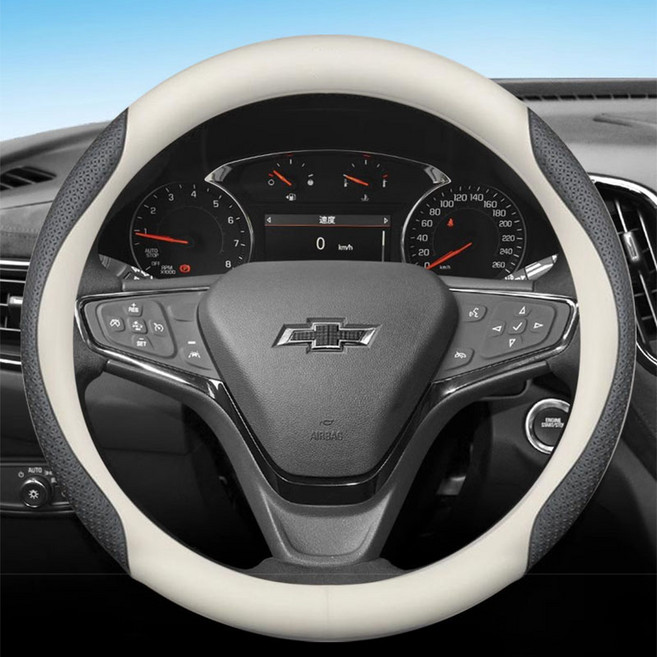 쉐보레 전차종 호환 프리미엄 나파 가죽 카본 핸들커버, 원형(C-02), 베이지 엠보