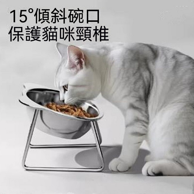 15°傾斜貓咪飯碗 保護頸椎 304不鏽鋼, 1套, 銀色