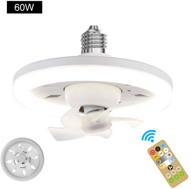조명이 달린 천장 선풍기 E27 LED 램프 냉각 리모컨 조도 조절 가능 침실 거실용 대형 60W