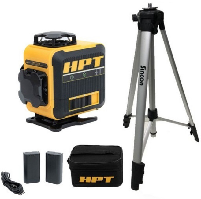 최신형 HPT HL-4MG + ELT50 삼각대 포함 미니 그린 레이저 수평기 초소형 4D 레이저레벨 배터리 2개 충전기 세트, 1개