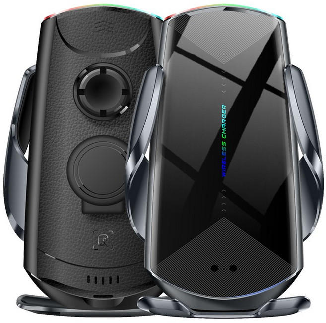 와이피 모션감지 무소음 오토슬라이딩 차량용휴대폰거치대 LED 15W고속무선충전거치대Q1 송풍구형, 블랙x1, 1개