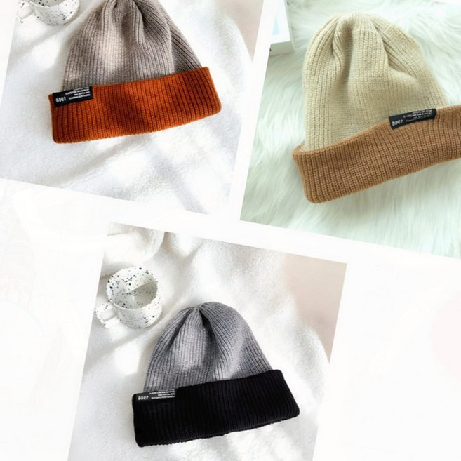 비니 니트 겨울모자 양면 배색 방한 두꺼운 보온 남녀공용