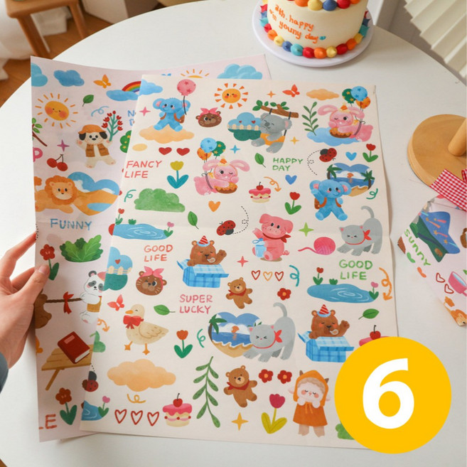 구디팩토리 귀여운 종이 선물 포장지 6p, 1개, 혼합