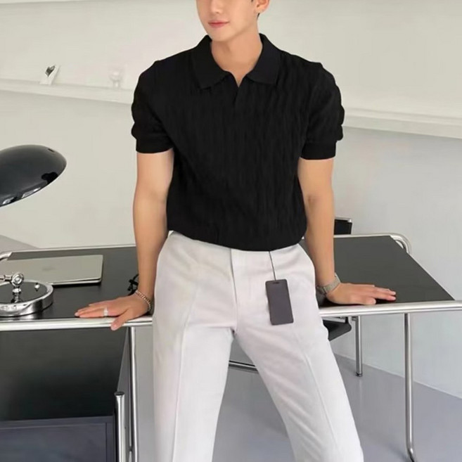 자칠 남성 케이블 머슬핏 폴로 반팔니트 여름 티셔츠