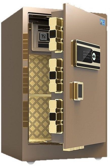 PYHO 금고 침대 머리맡 지문방지 비밀번호 가정용 소형 금고 투명 금고, 금색