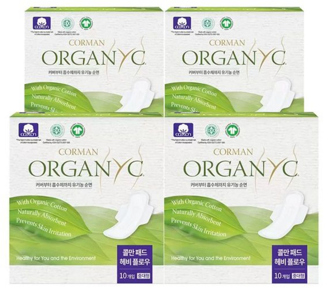 콜만 헤비플로우 패드 10개 x 4팩 오가닉 생리대, 단품, 10개입, 1개