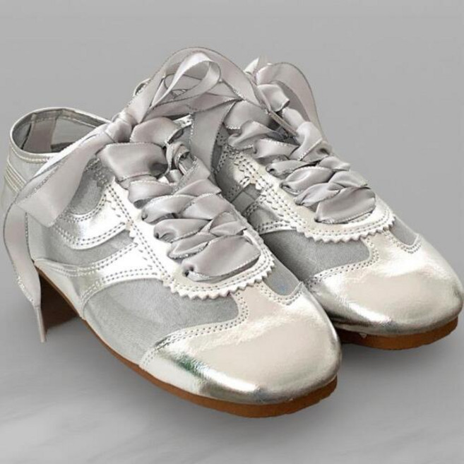 [옷자락 (osjarak)] 여자 발레코어 콤비 소가죽 메쉬 리본 스니커즈