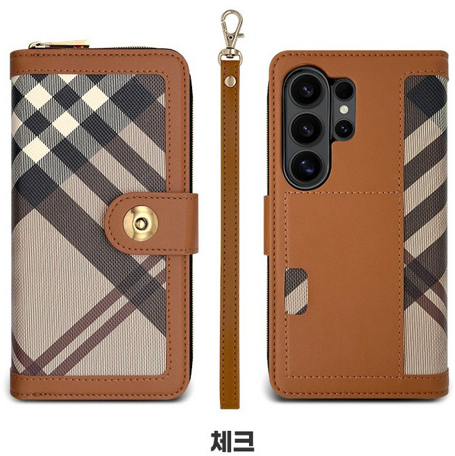 (사은품 강화필름 전자파차단스티커) 갤럭시 겔럭시 퀀텀3 SM-M536S 고급 G 체크 패턴 카드 지폐 동전 영수증 명함 지퍼 수납 지갑 월렛 다이어리 형 손목 스트랩 포함 디오샵